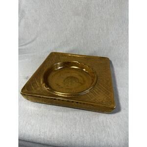 Vintage Ashtray STANGL POTTERY 3915 Antique Gold Aqua Mid Century Art Deco